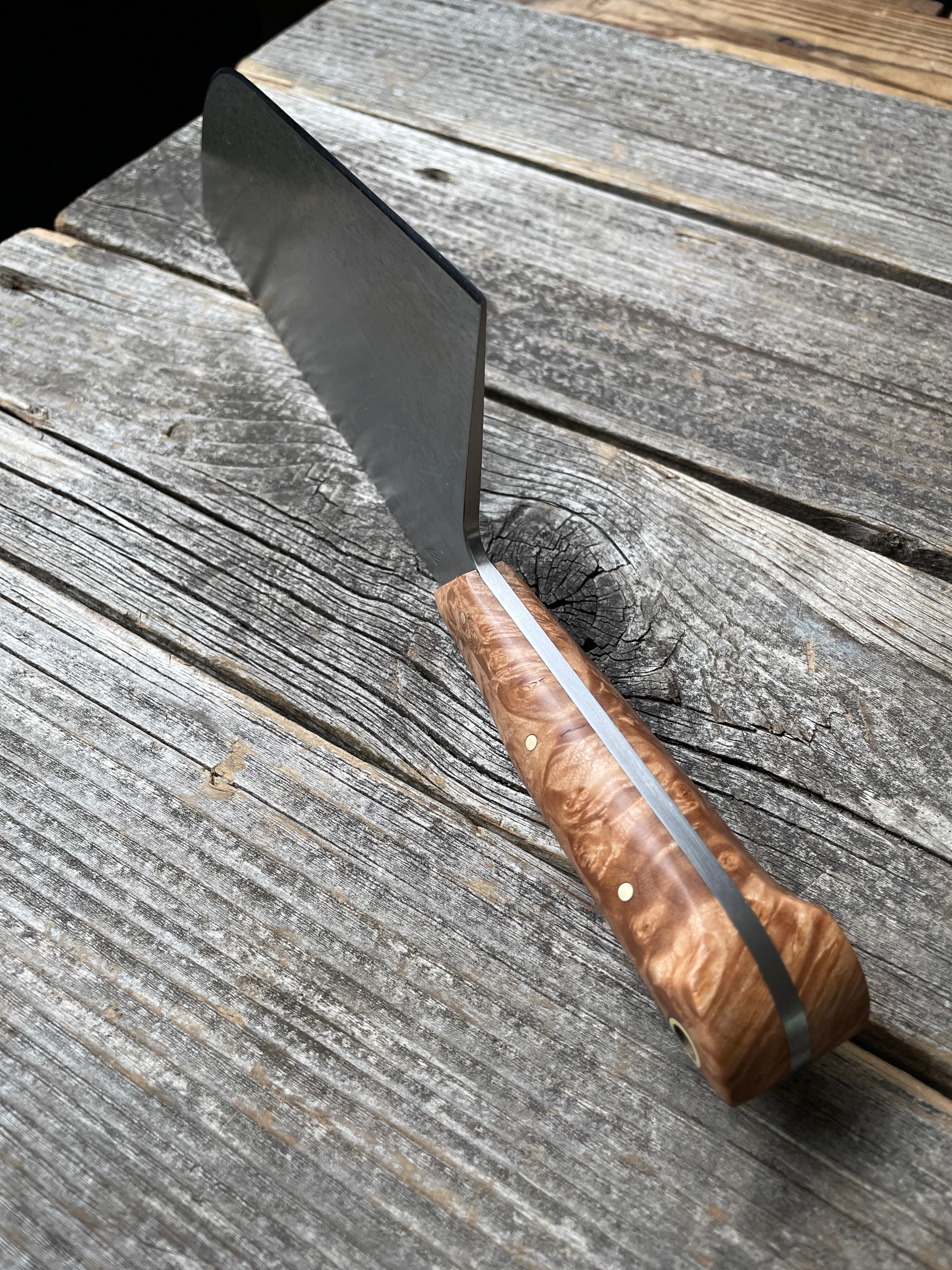 Western Cleaver 7” — Maple Burl & Brass