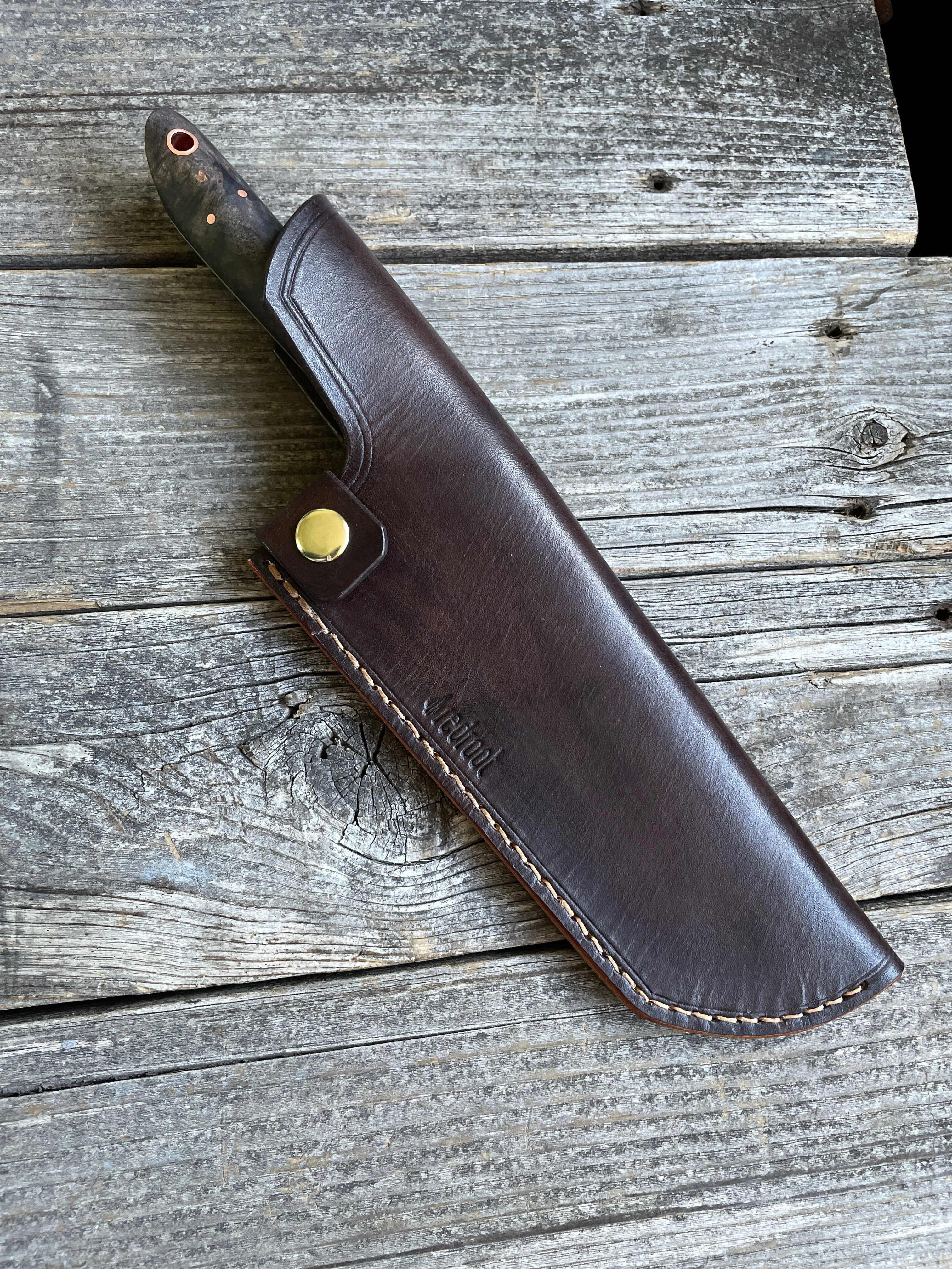 Western “Nakiri” Vegetable Knife— Maple Burl & Copper