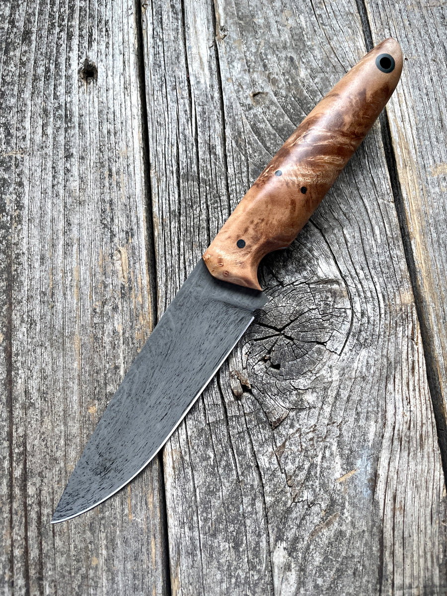 Drop-Point Harvester— Maple Burl & Linen Micarta