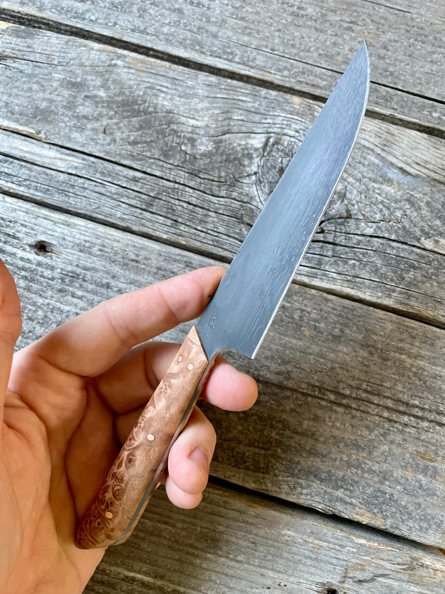 Western Kitchen Petty Knife — Maple Burl & Copper