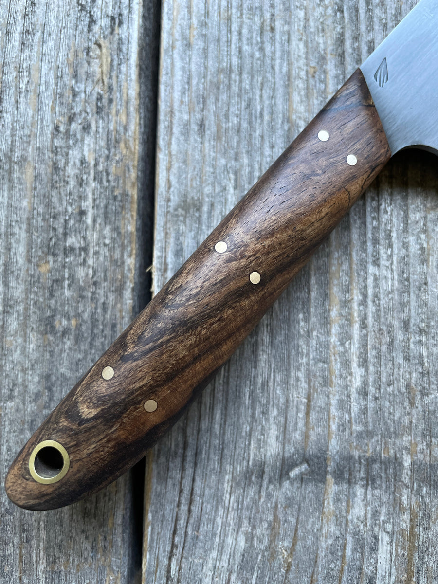 Western “Nakiri” Vegetable Knife— Maple Burl & brass