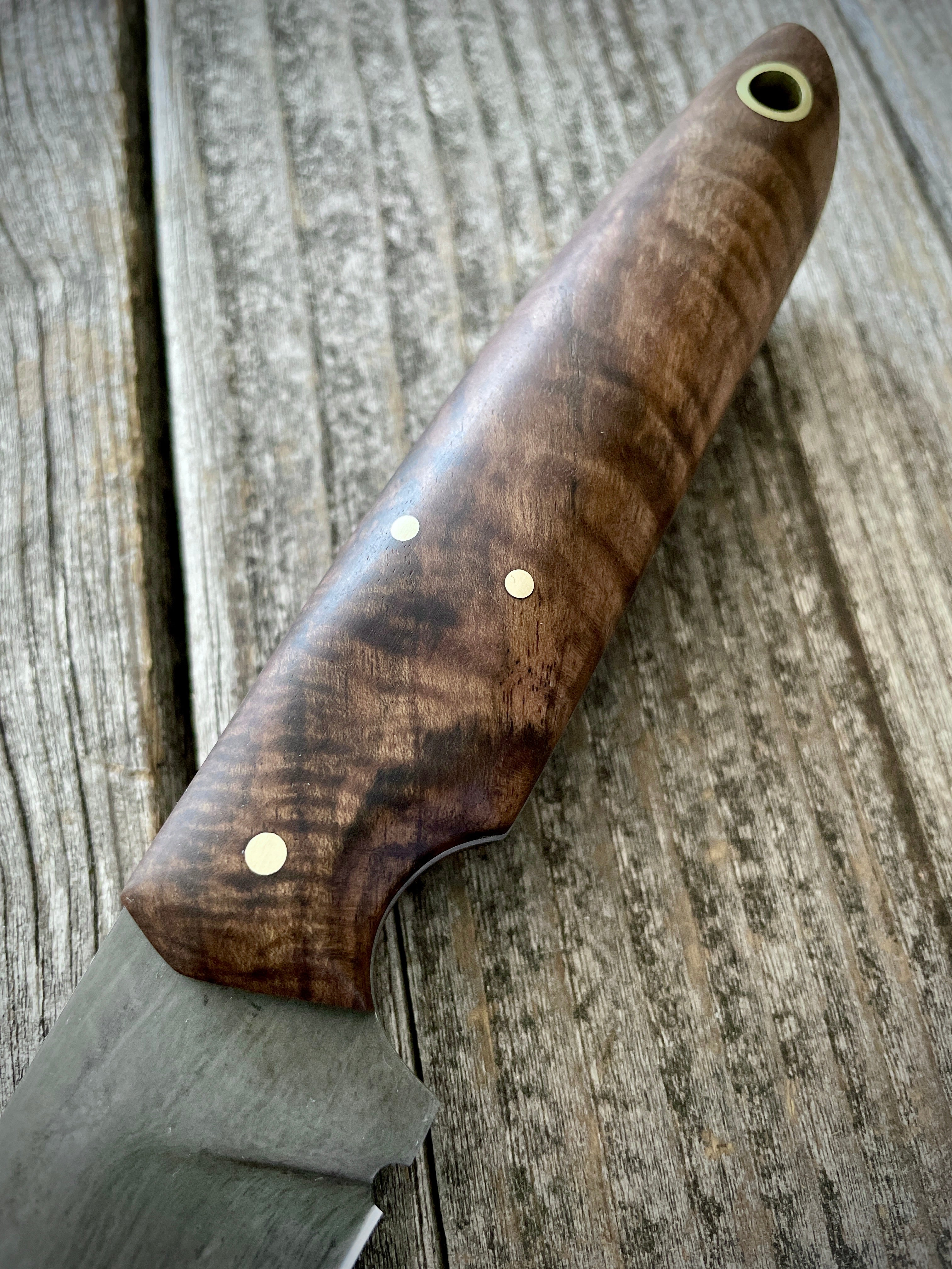 Drop-Point Harvester— Quilted Walnut & Brass