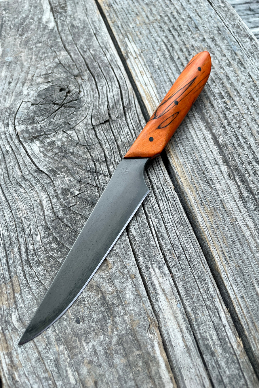 Western Paring Knife 3.75" — Dyed Spalted Maple & Linen Micarta