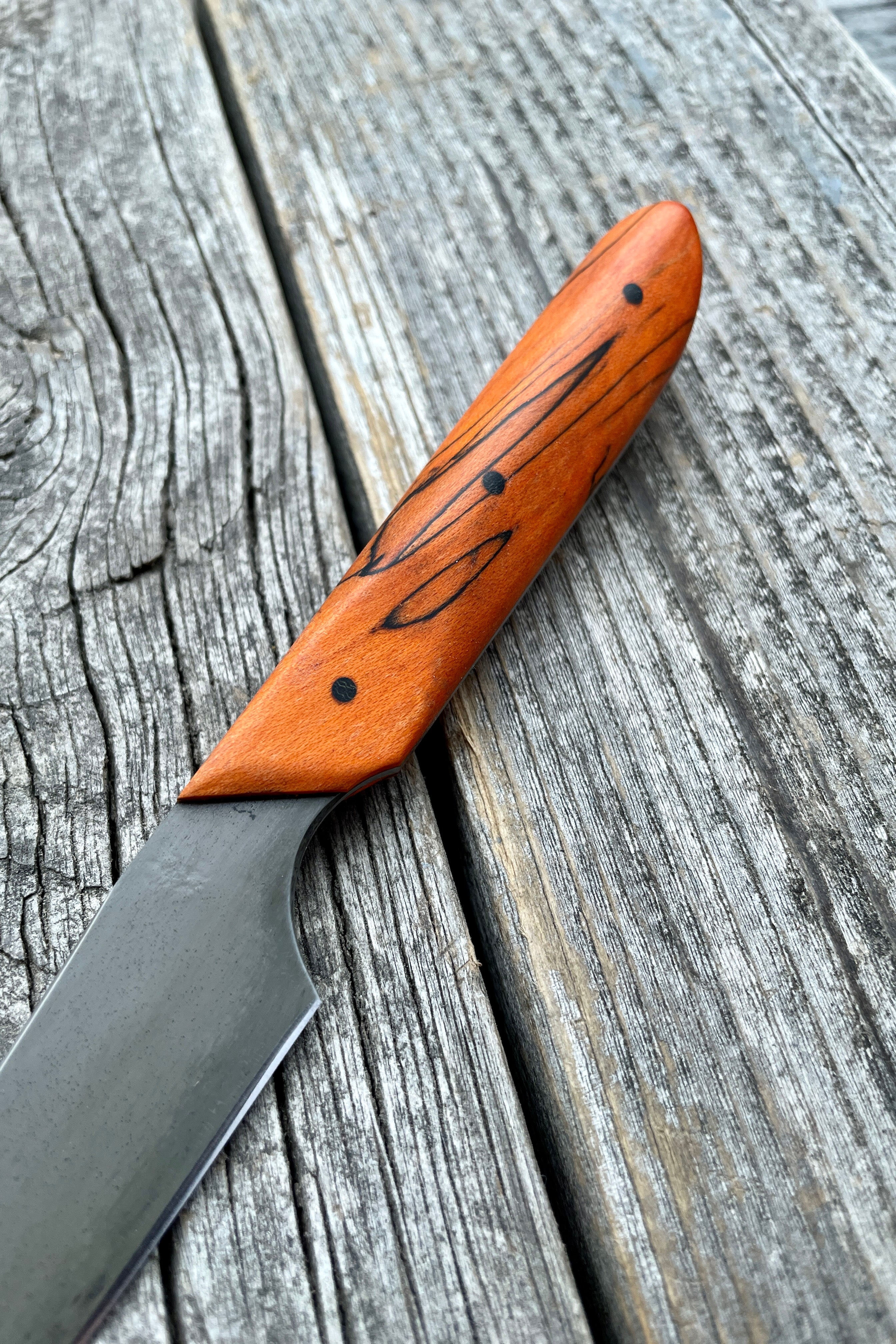 Western Paring Knife 3.75" — Dyed Spalted Maple & Linen Micarta