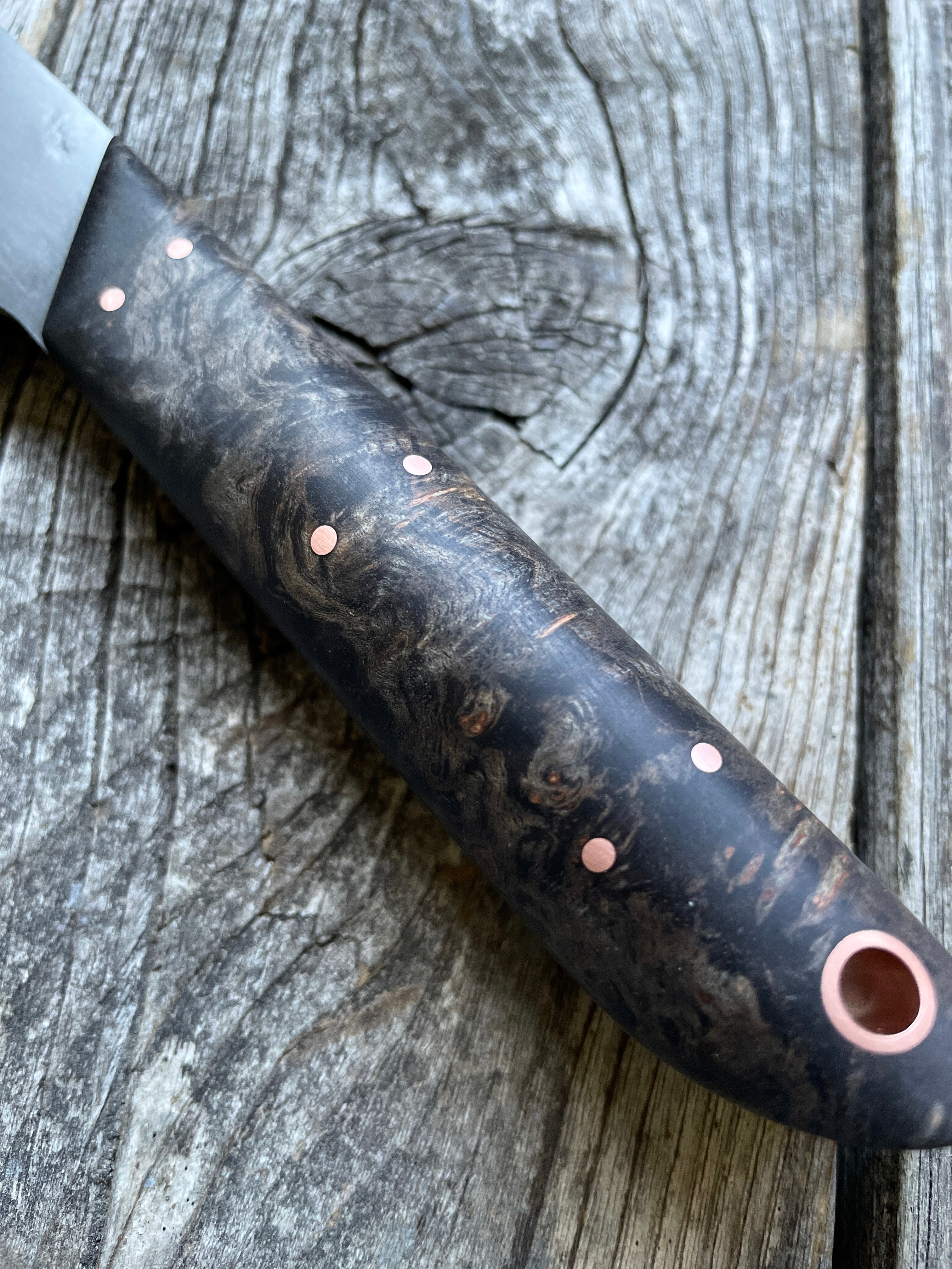 Western “Nakiri” Vegetable Knife— Maple Burl & Copper