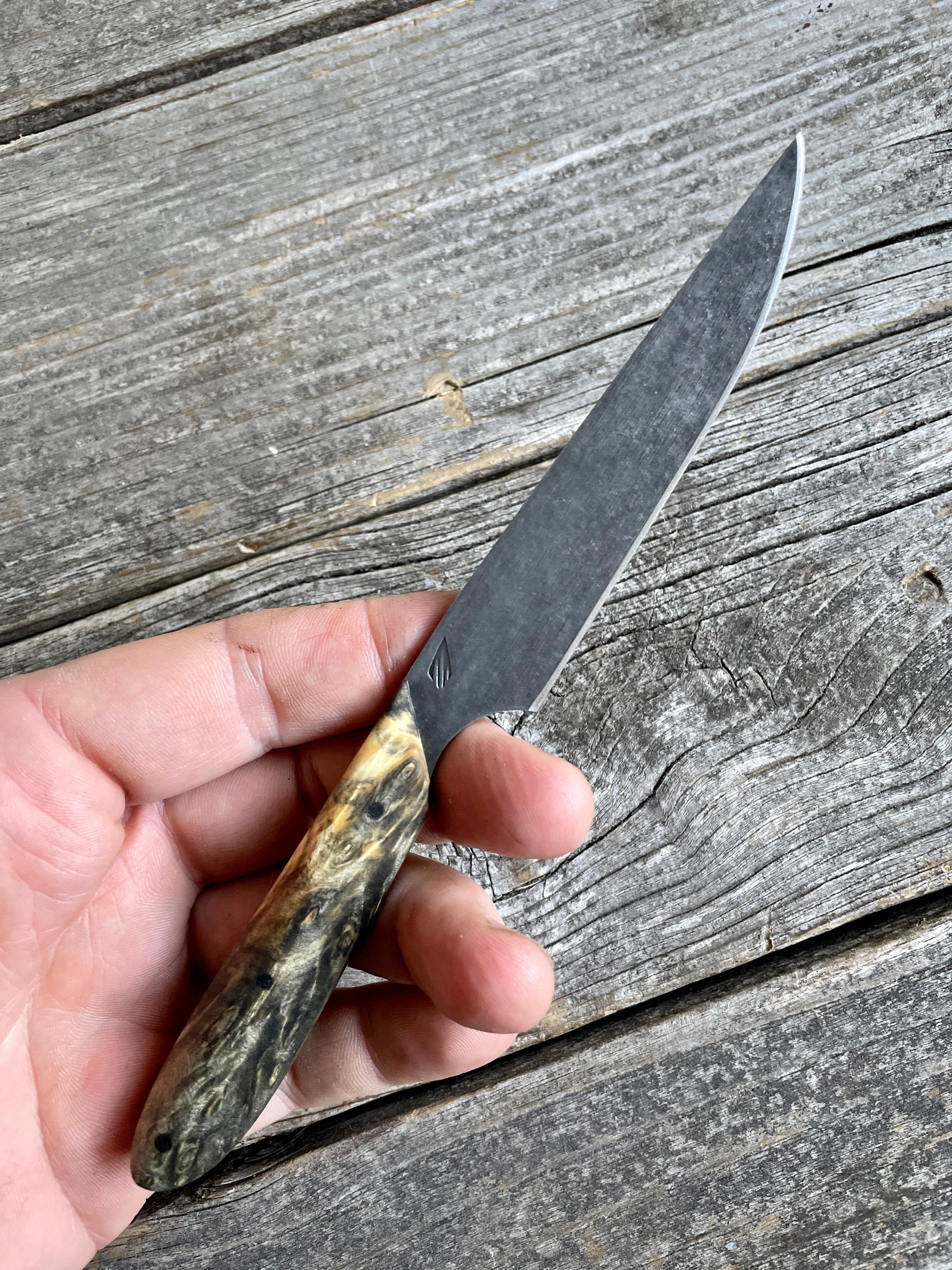 Western Paring Knife 3.75" —  Buckeye Burl & Linen Micarta