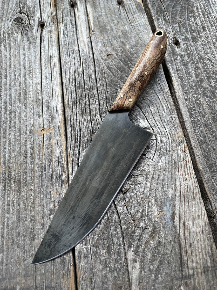 Western Mini-Chef's Knife — Spalted Maple & Brass