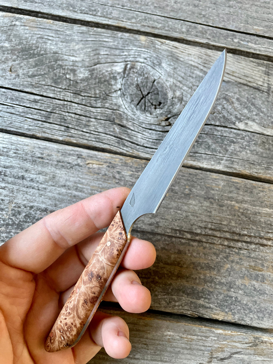 Western Paring Knife 3.75" —  Maple Burl & Copper