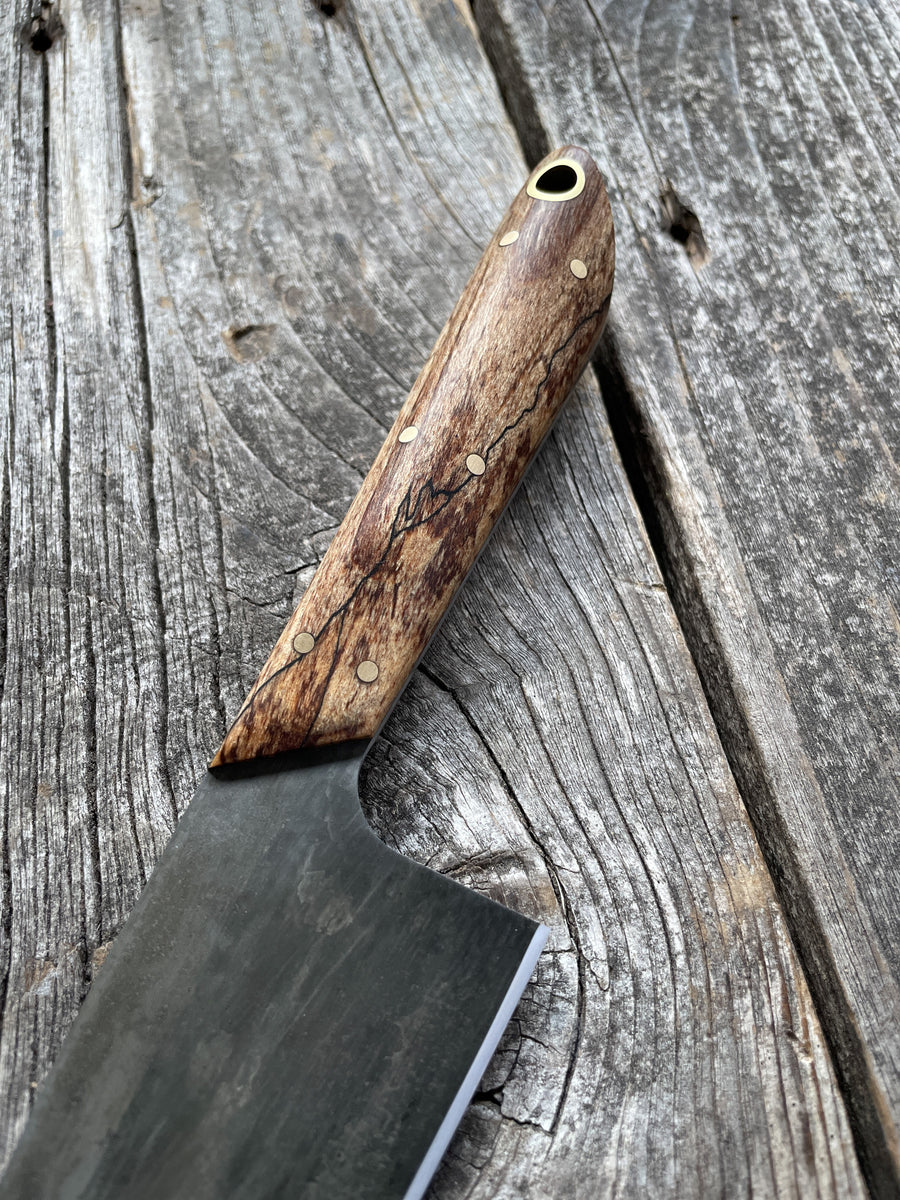 Western Mini-Chef's Knife — Spalted Maple & Brass