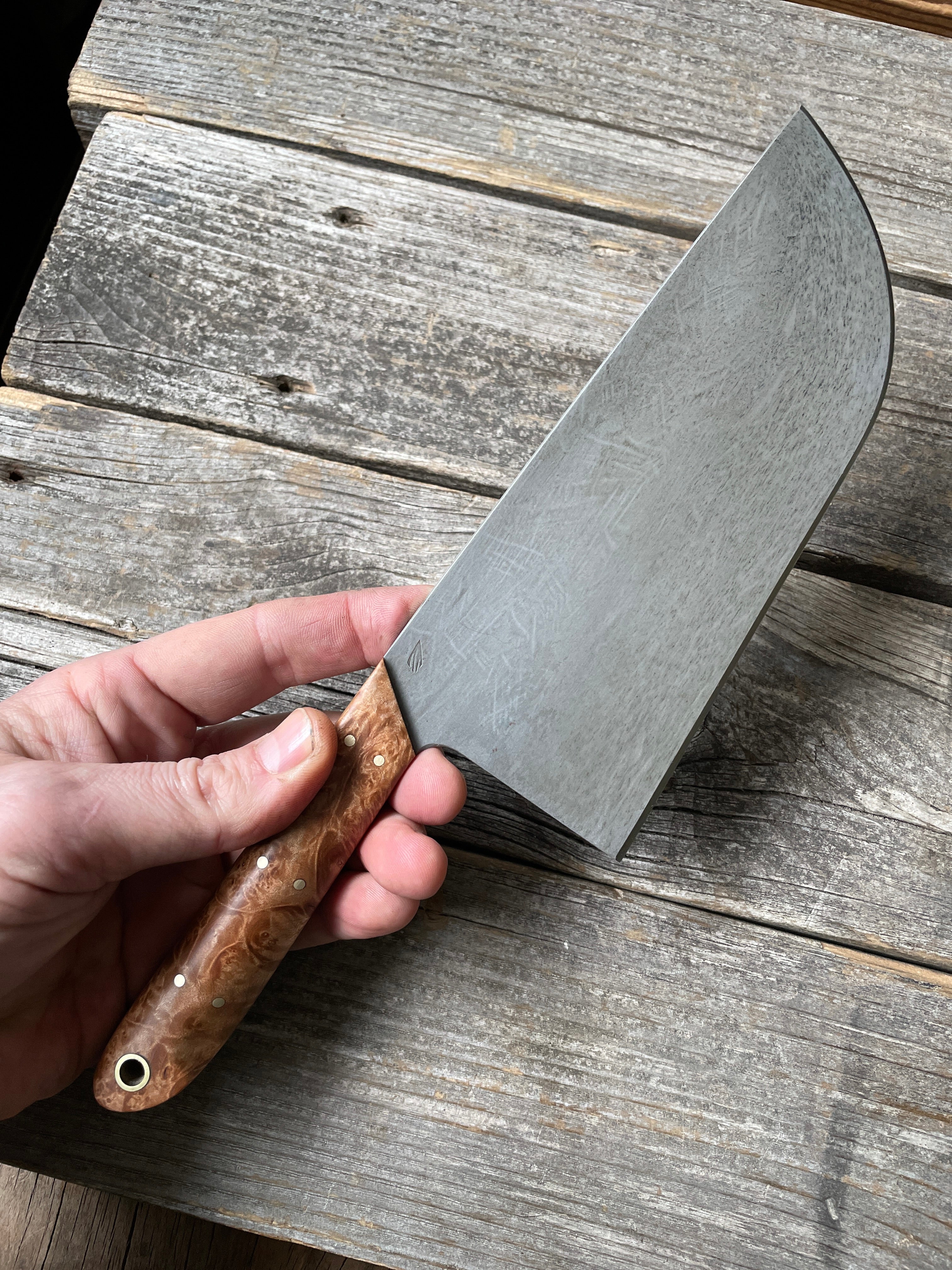 Western Cleaver 7” — Maple Burl & Brass
