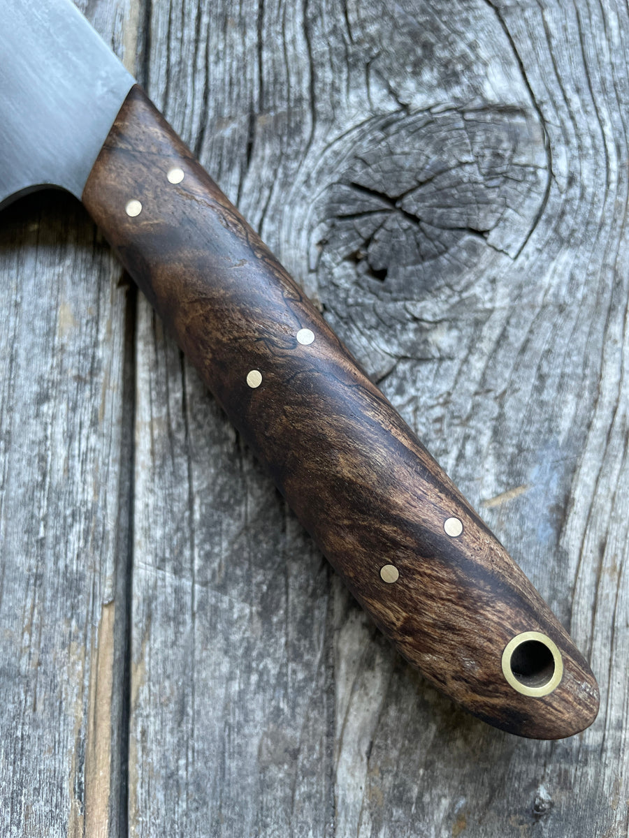 Western “Nakiri” Vegetable Knife— Maple Burl & brass