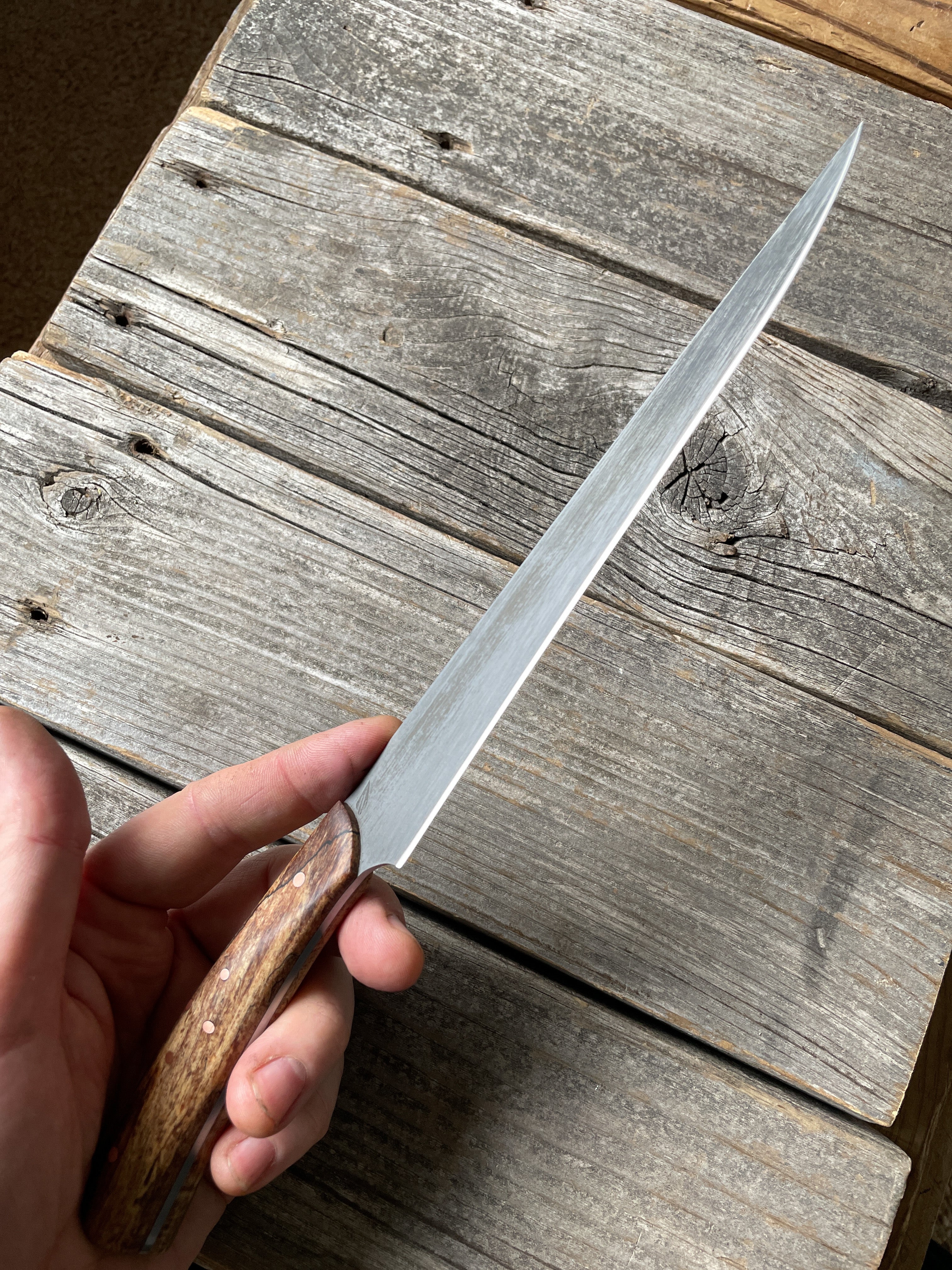 Western Heavy Fillet Knife 8" — Spalted Maple & Copper