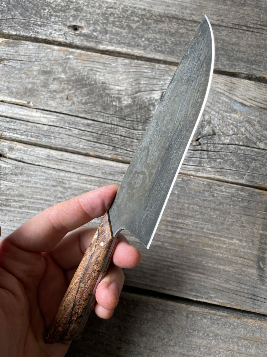 Western Mini-Chef's Knife — Spalted Maple & Brass