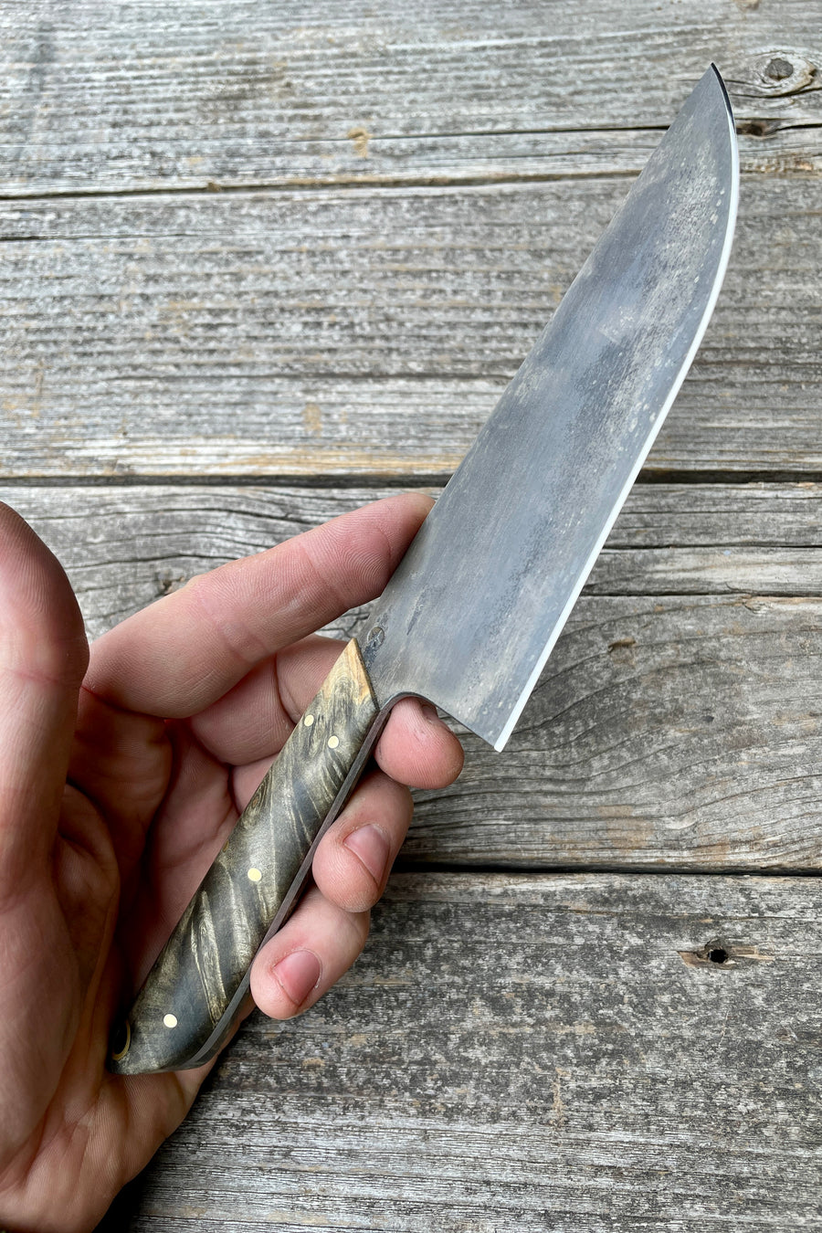 Western Mini-Chef's Knife — Buckeye Burl & Brass