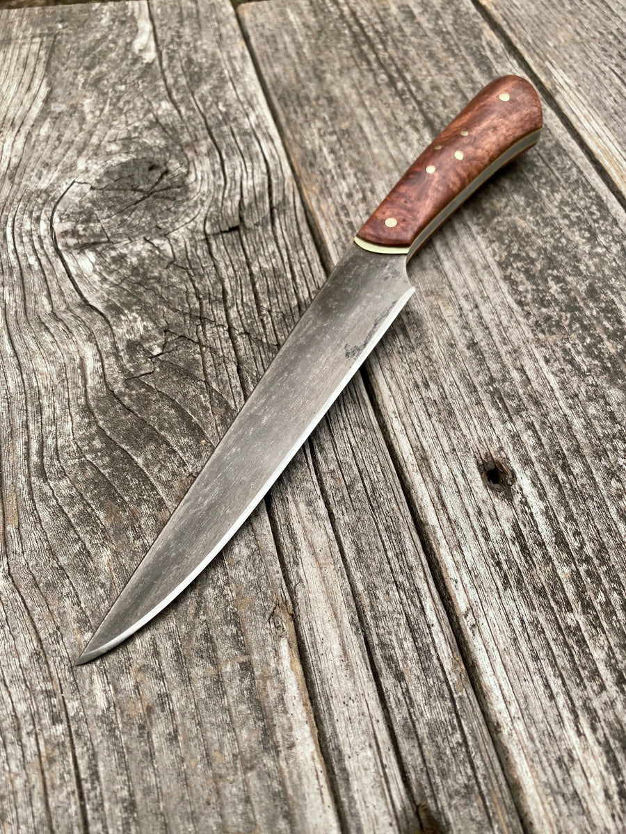 Bird & Trout Knife — Ambonya Burl & Brass