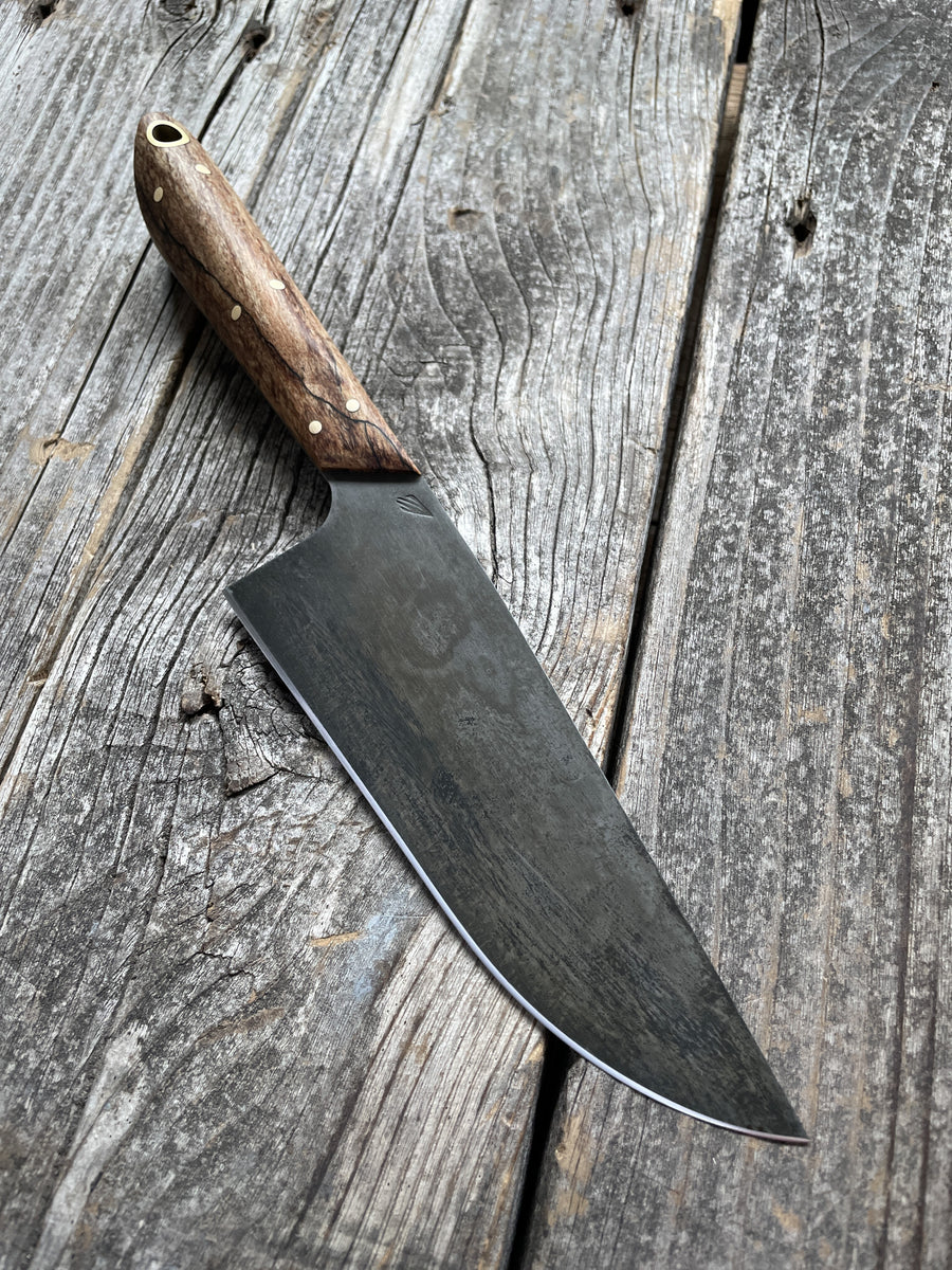 Western Mini-Chef's Knife — Spalted Maple & Brass