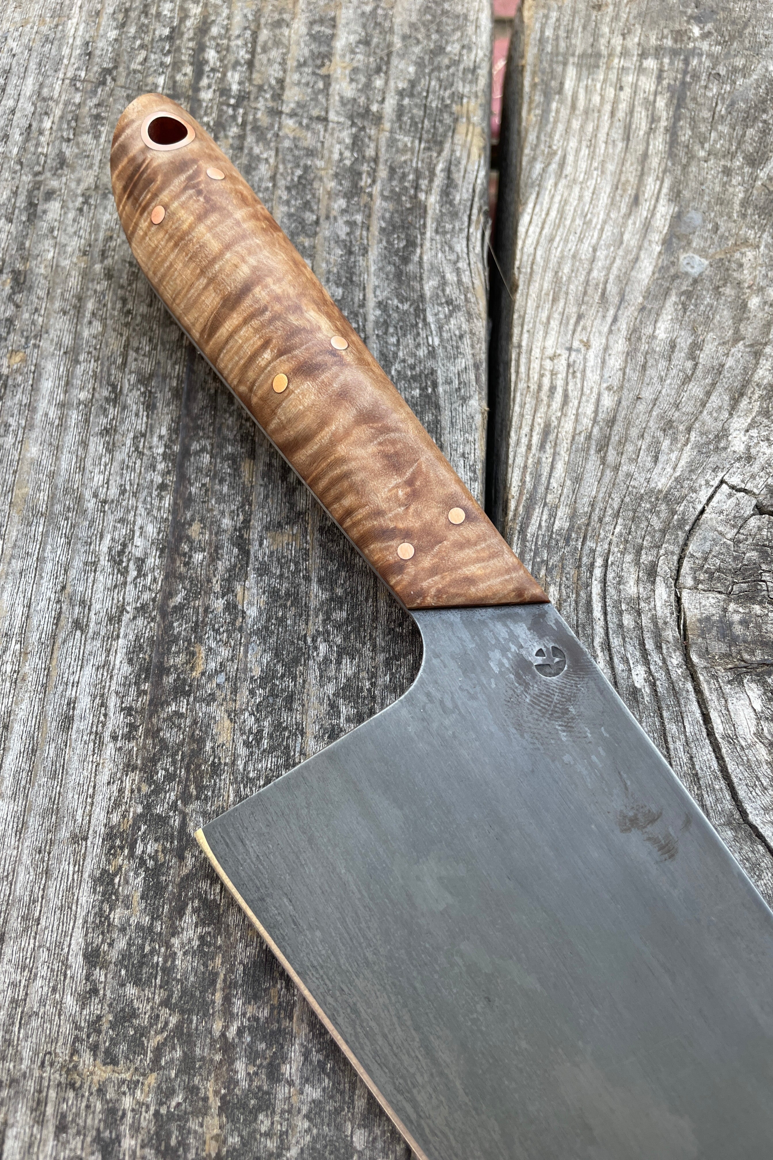 Western “Nakiri” Vegetable Knife— Quilted Maple & Copper