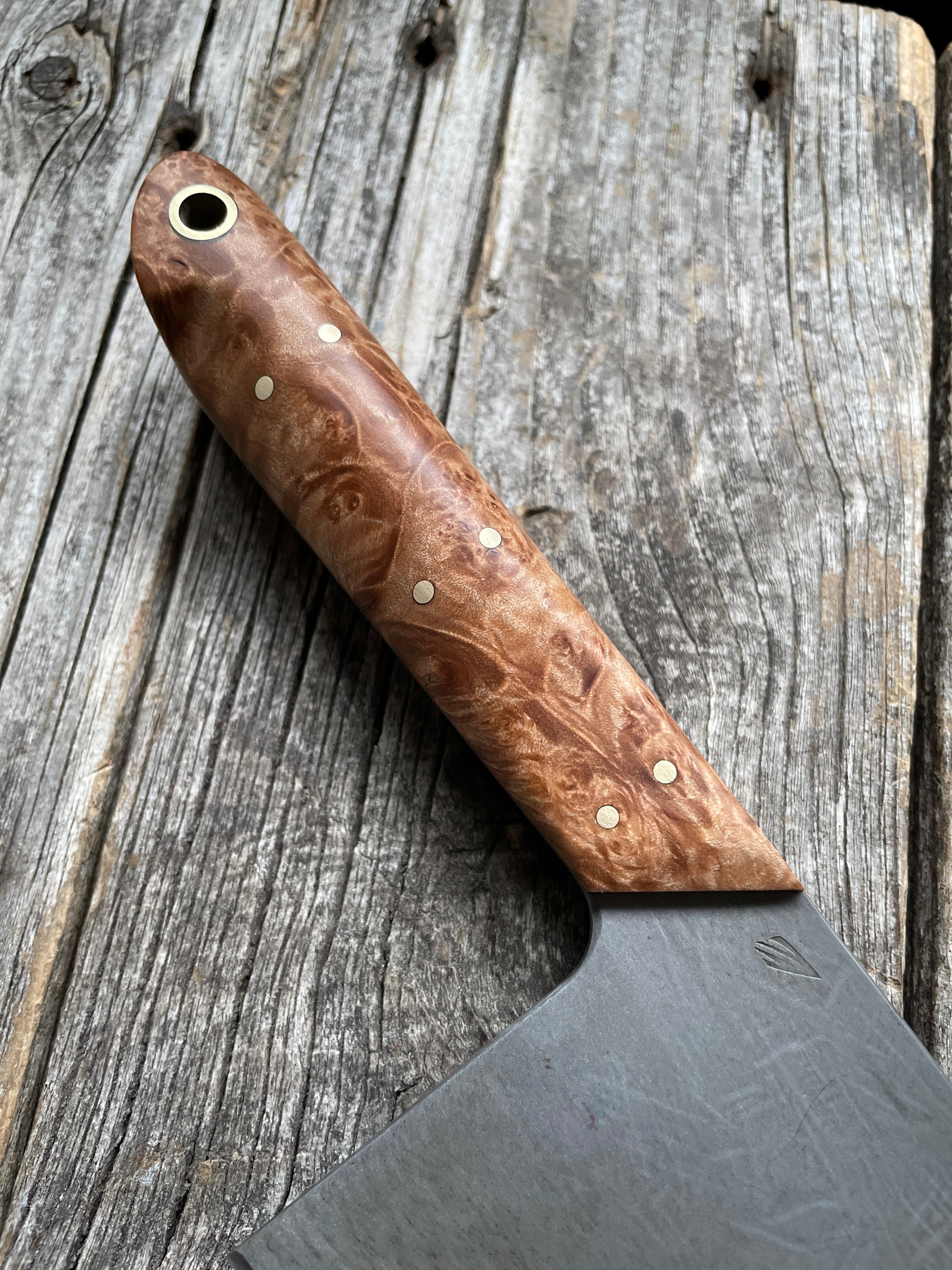 Western Cleaver 7” — Maple Burl & Brass