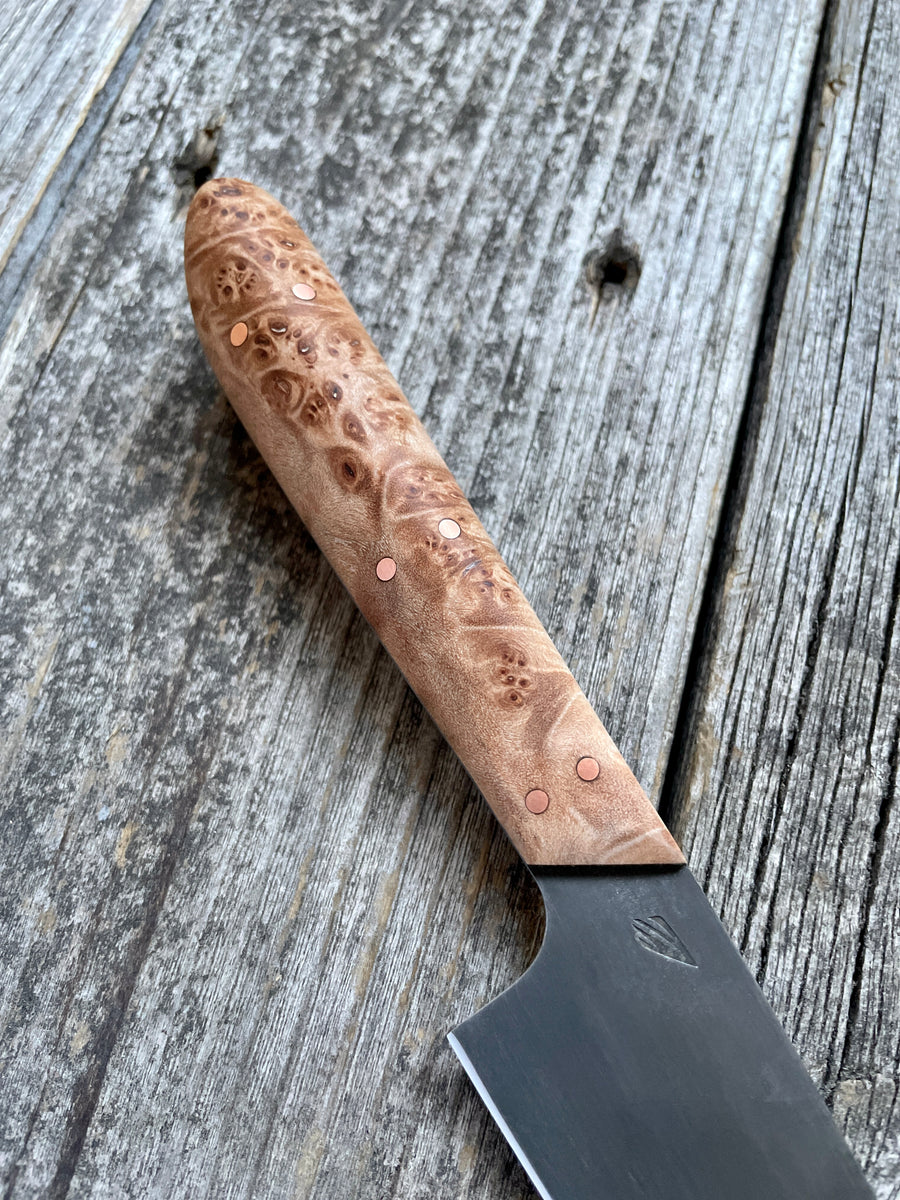 Western Kitchen Petty Knife — Maple Burl & Copper
