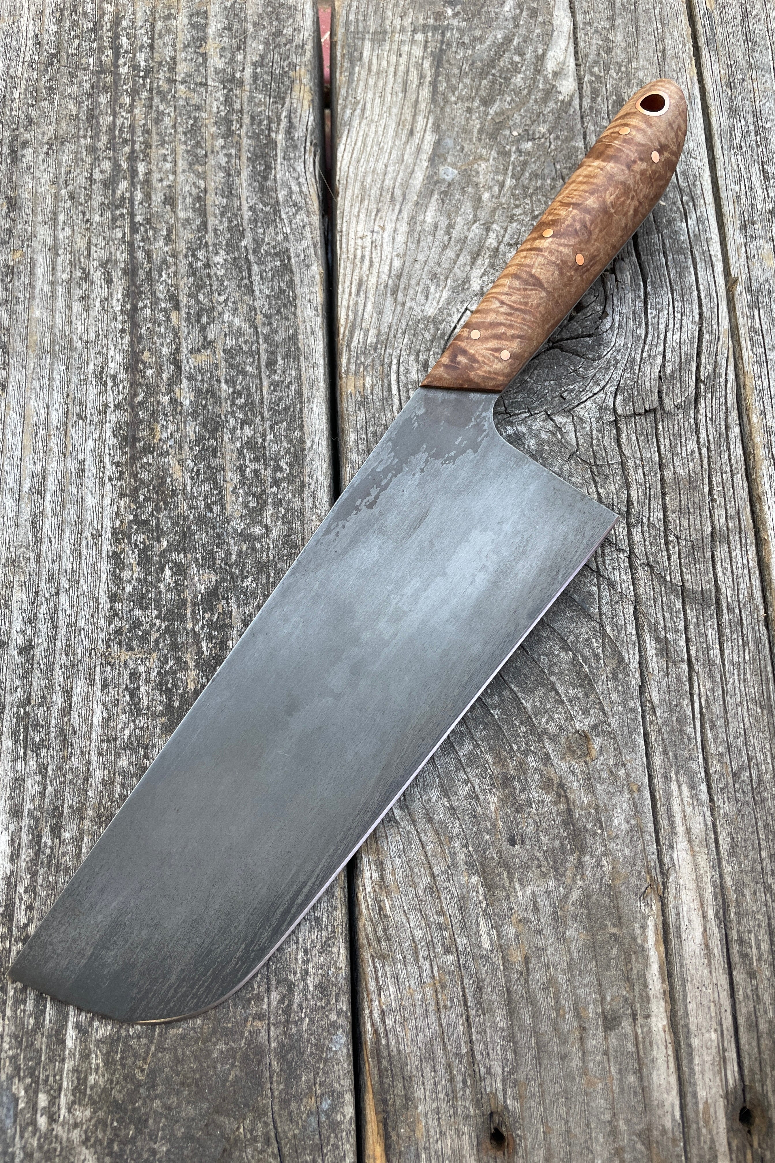 Western “Nakiri” Vegetable Knife— Quilted Maple & Copper