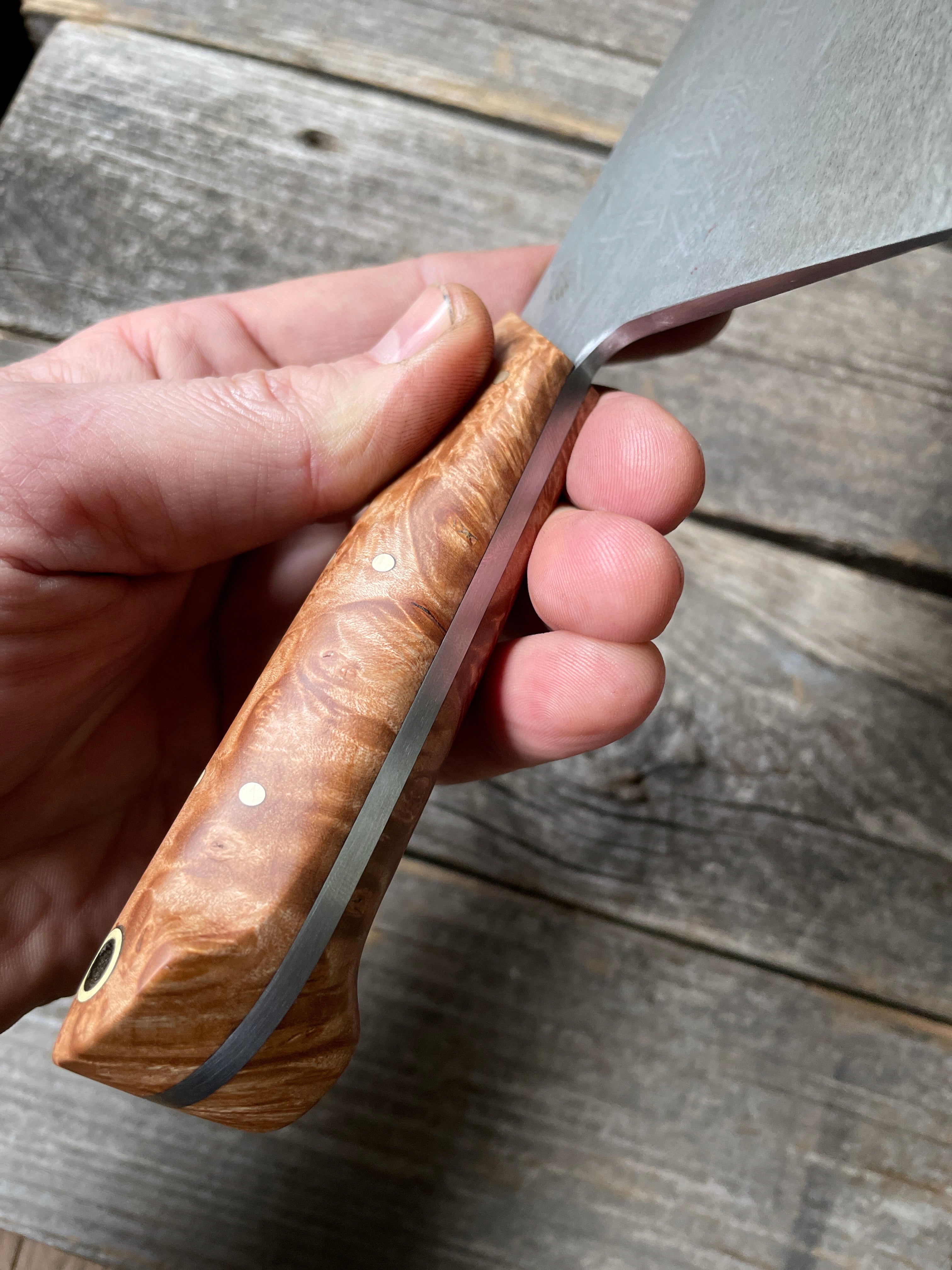 Western Cleaver 7” — Maple Burl & Brass