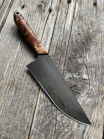 Western Mini-Chef's Knife — Maple Burl & Brass