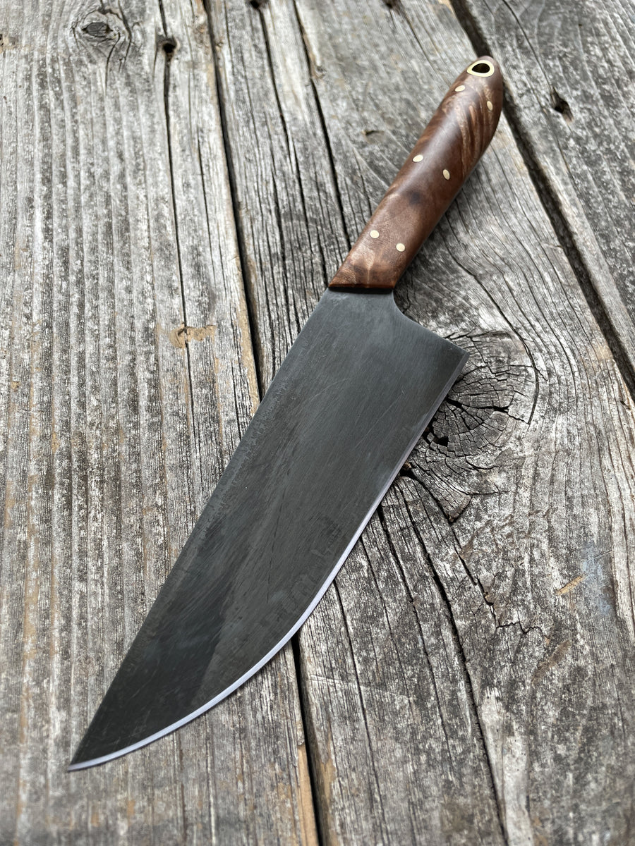 Western Mini-Chef's Knife — Maple Burl & Brass