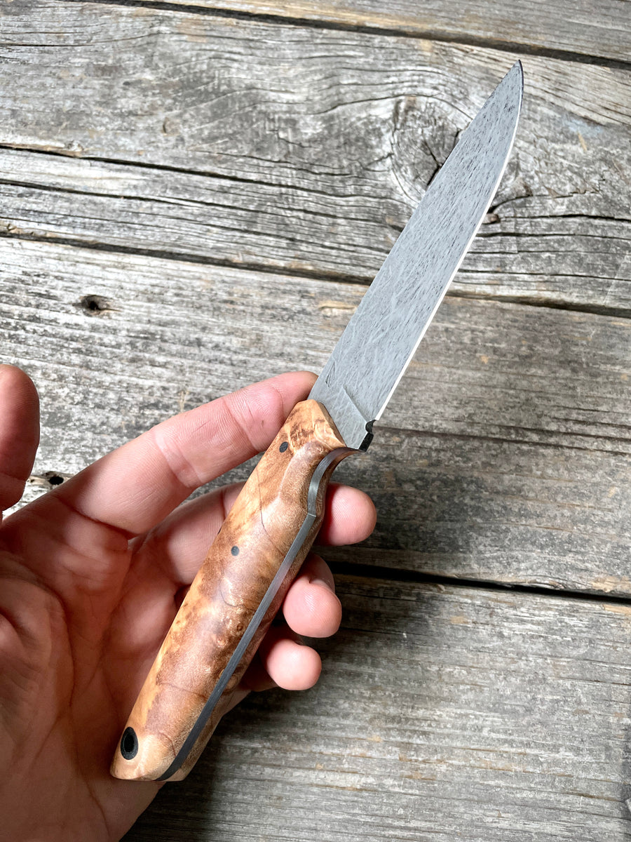 Drop-Point Harvester— Maple Burl & Linen Micarta