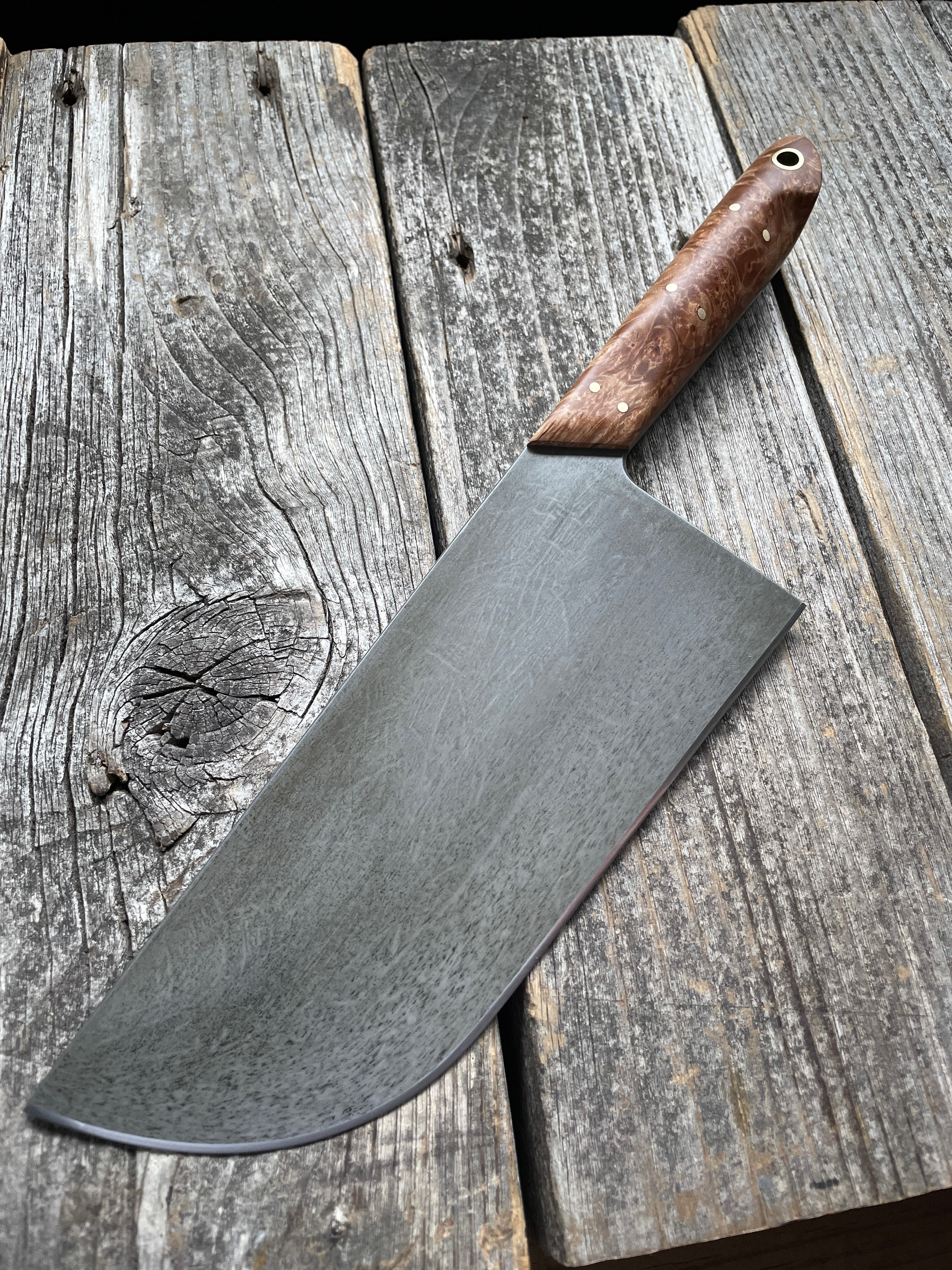 Western Cleaver 7” — Maple Burl & Brass