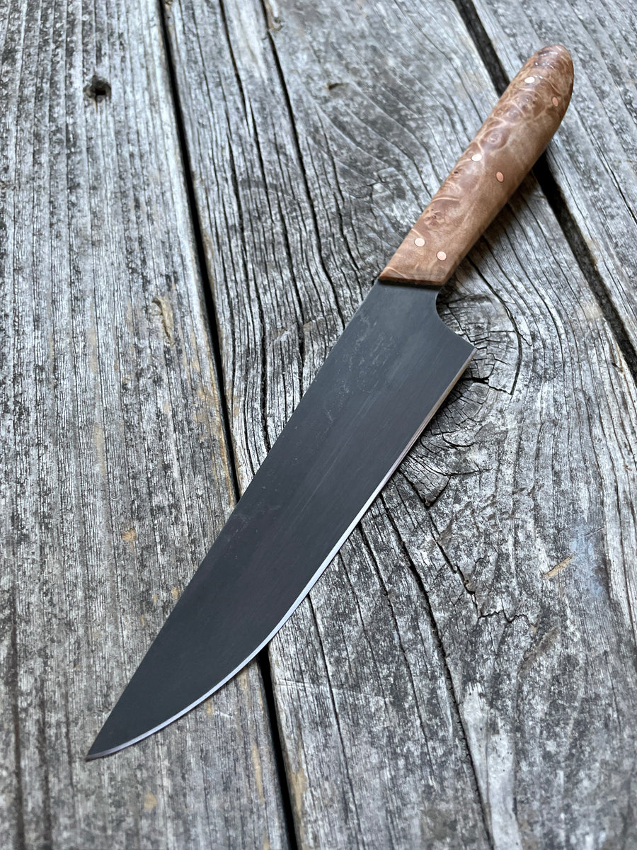 Western Kitchen Petty Knife — Maple Burl & Copper