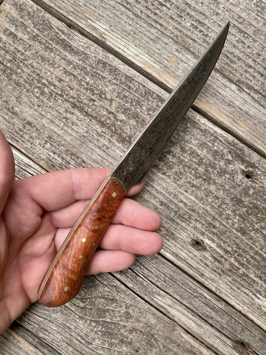 Bird & Trout Knife — Ambonya Burl & Brass