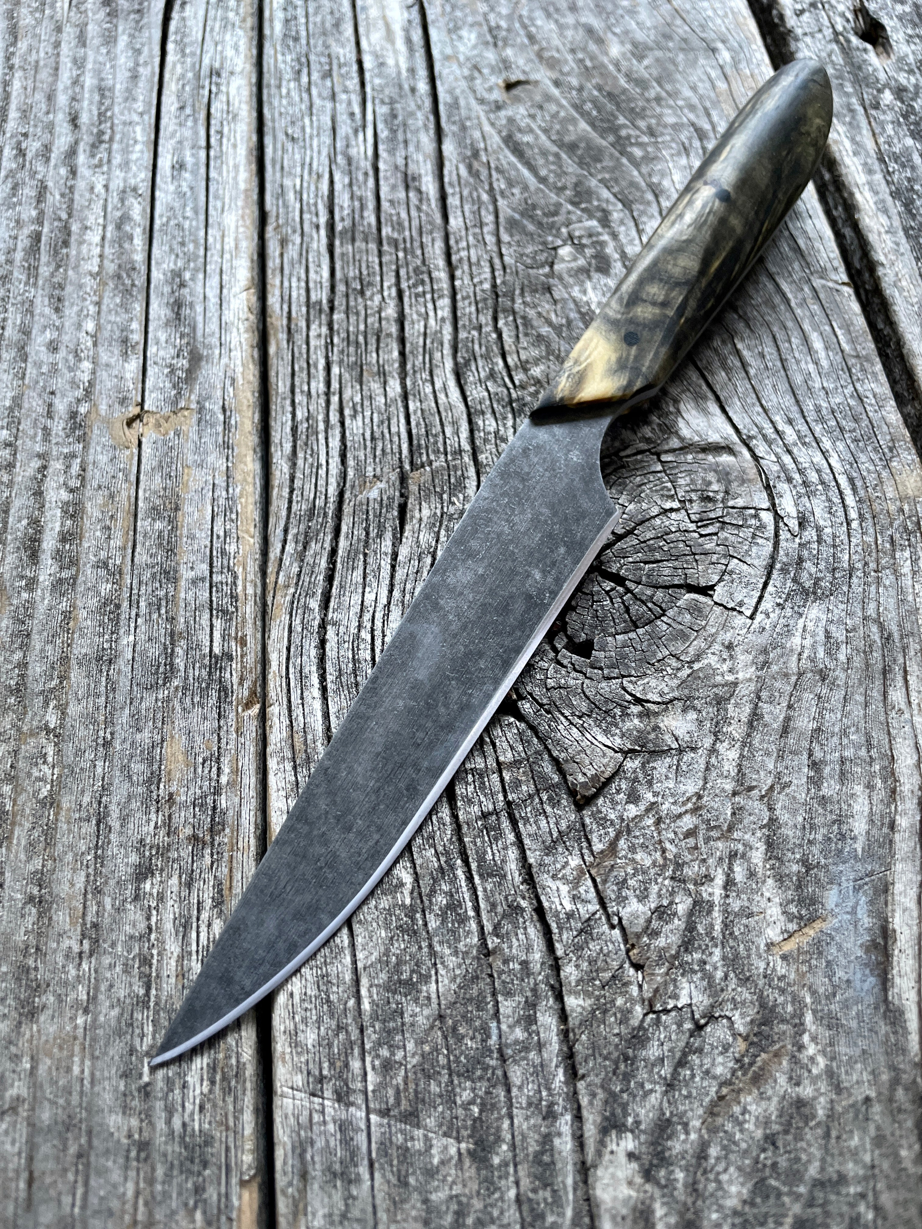 Western Paring Knife 3.75" —  Buckeye Burl & Linen Micarta