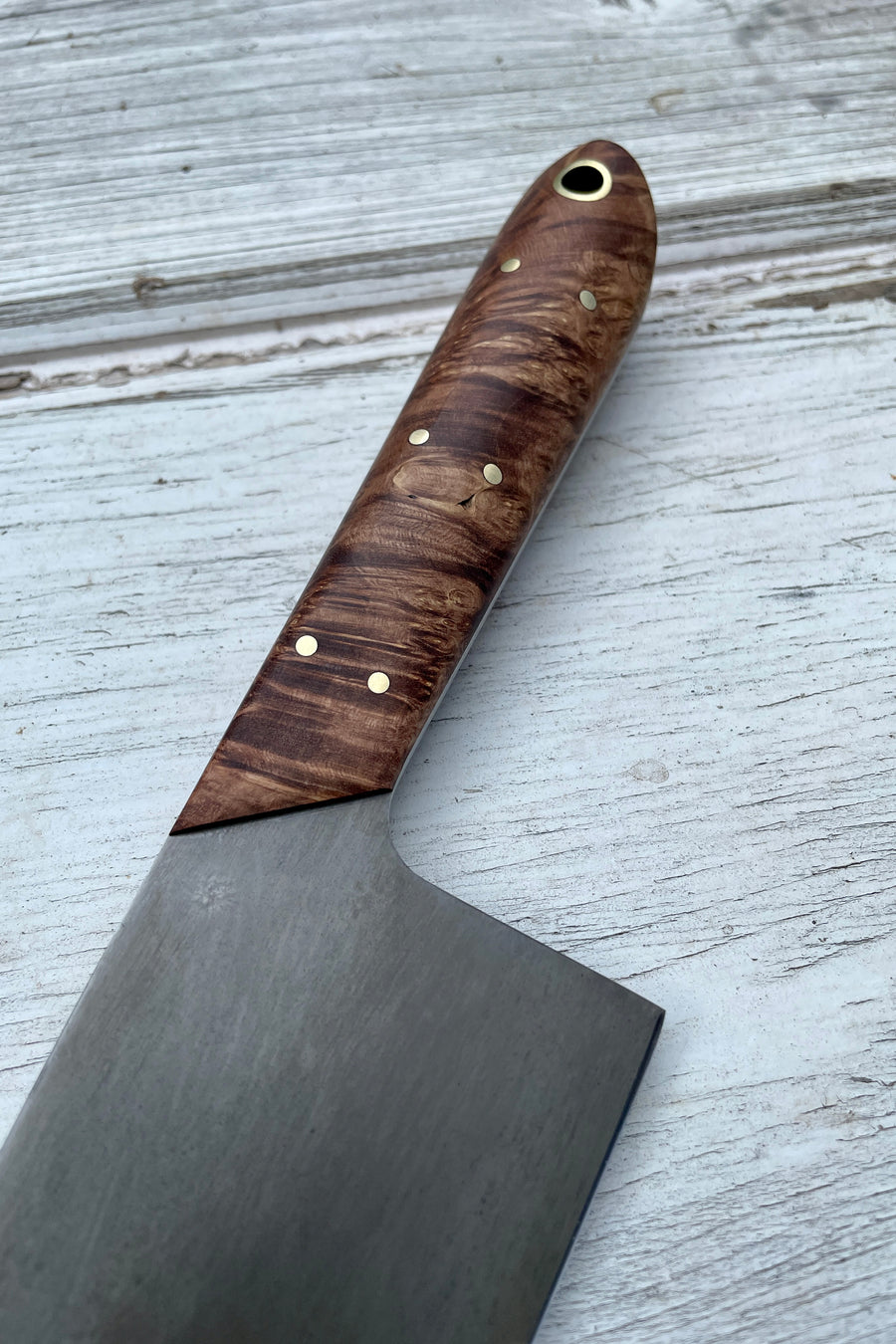 Western Chef’s Knife 7” — Dyed Elm Burl & Brass