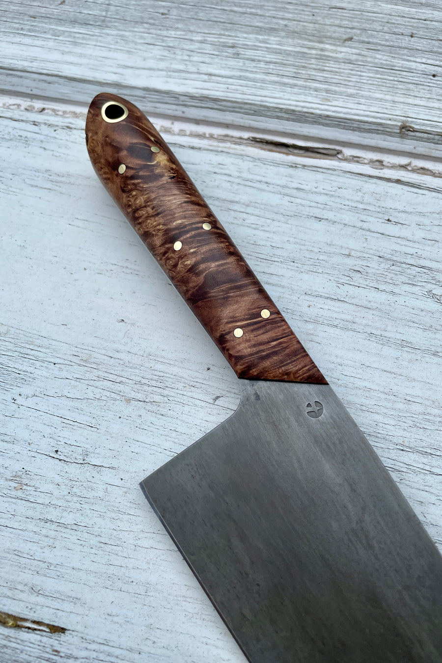 Western Chef’s Knife 7” — Dyed Elm Burl & Brass