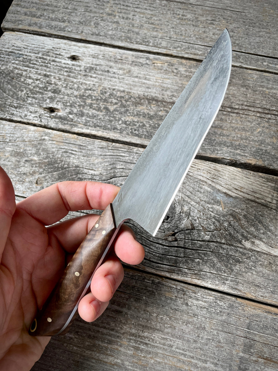 Western Mini-Chef's Knife — English Walnut & Brass